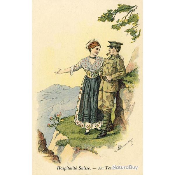 CPA illustre Hospitalit Suisse Femme Au Tessin