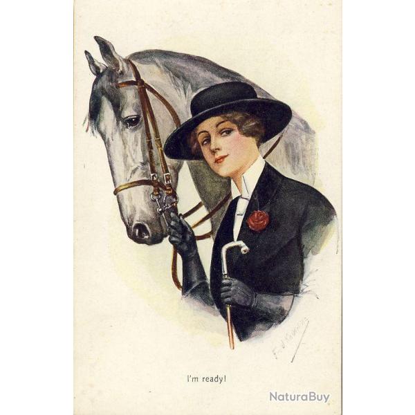 CPA illustre KASKELINE Fred Femme Mode Animaux