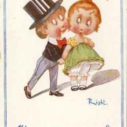 CPA illustrée RIGHT Anglais British Enfant Humour Amour