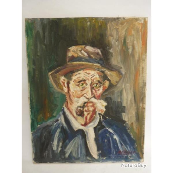Tableau Peinture sur Toile Vieille Homme Pipe