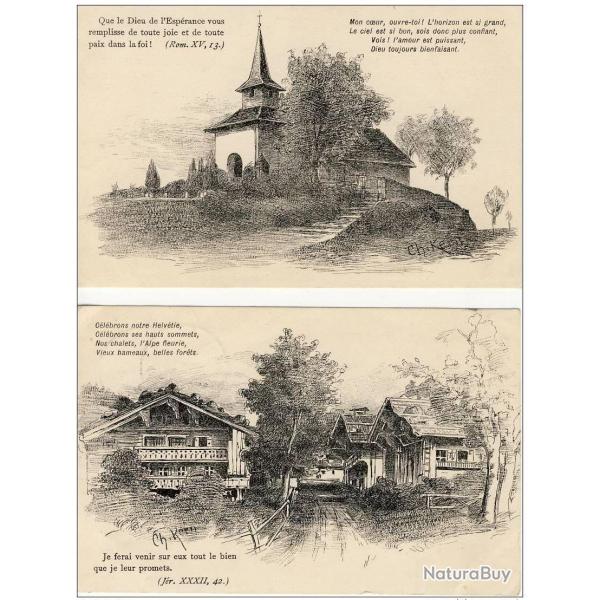 2 CPA illustre Ch. KERN Valeyres-sous-Rances et Veiges-sur-Aigle Suisse