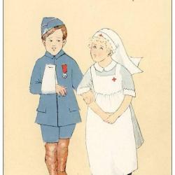 CPA illustrée ZANE Guerre Infirmière Croix rouge Soldat