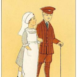 CPA illustrée ZANE Guerre Infirmière Croix rouge Soldat