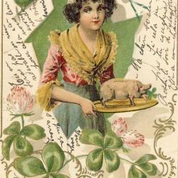 CPA Bonne et Heureuse Année 1905 Femme cochon