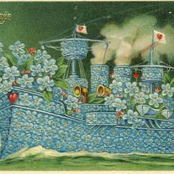 CPA Bonne Année - 1907 Bateau fleur coeur amour
