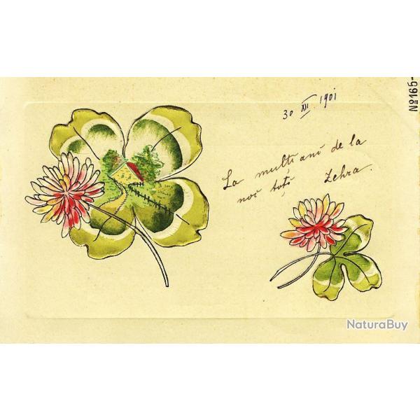 CPA illustre Nouvel an Bonne anne Trfle 4 feuilles