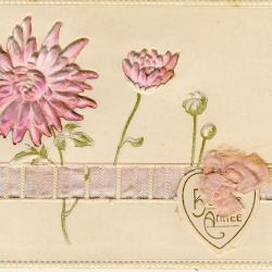 CPA illustrée Bonne Année Fleur relief tulle