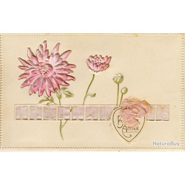 CPA illustre Bonne Anne Fleur relief tulle
