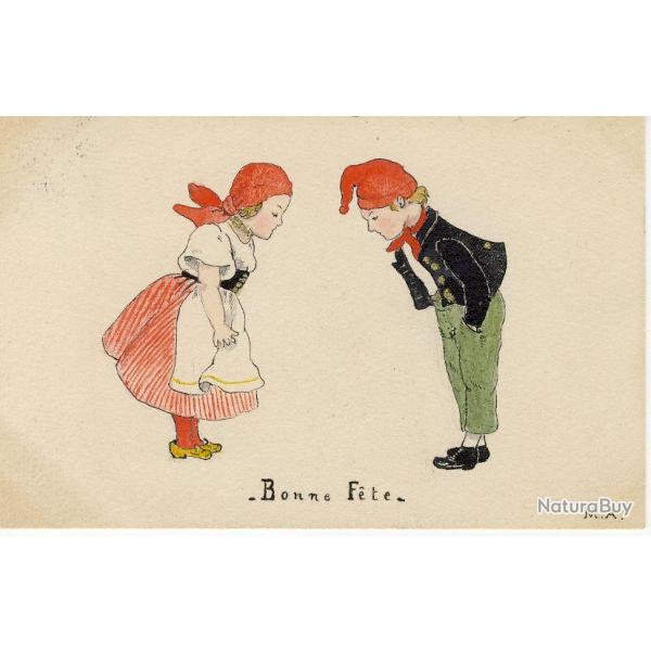 CPA illustre  M. A. Bonne fte Costume enfants 1912