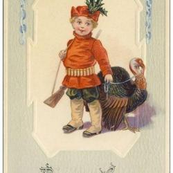 CPA Bonne Année illustrée en relief enfant dindon 1911