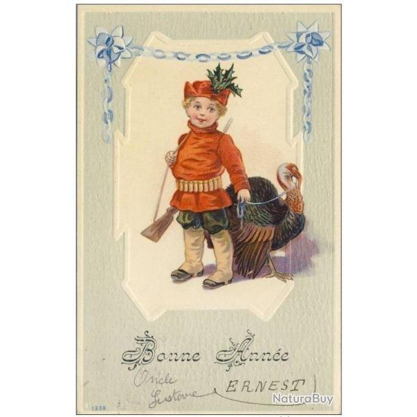 CPA Bonne Anne illustre en relief enfant dindon 1911