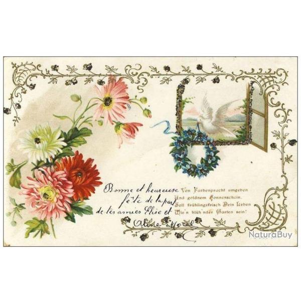 CP Bonne Fte Fleur colombe 1903