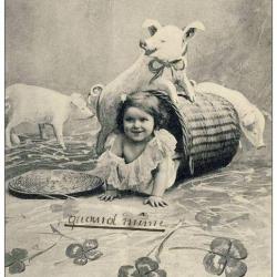 CP Bonne Année enfant cochon chance 1907