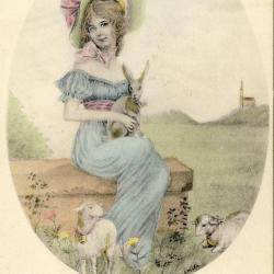CPA illustrée SMITH Joyeuses Pâques mouton lapin
