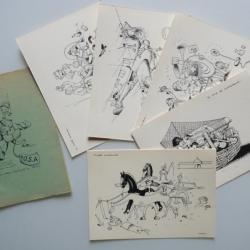 Série 5 CPA illustrée HUMBERT CL Croquis vie Militaire