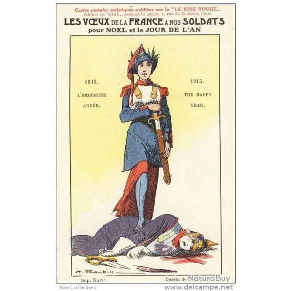 Illustrateur ROUBILLE A. Voeux Nol soldat Le rire rouge