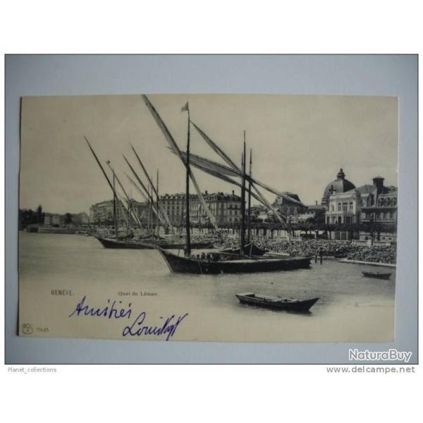 CPA Suisse Genve Quai du Lman Bateau Voilier
