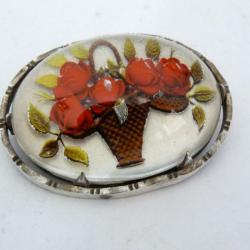 Broche ancienne verre églomisé bijoux