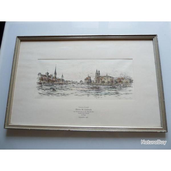 Dessin Aquarell Herrn M. Ldrach Prag 1967