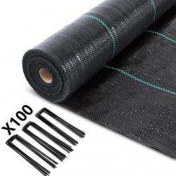 Toile de Paillage avec 100pcs de Piquets Contre Les Mauvais Herbes 50Mx2M Fibres de Polypropylène