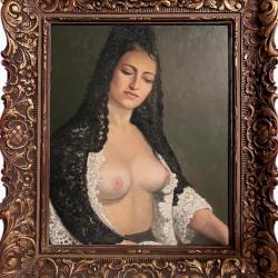 KAREL SKALA  jeune andalouse portrait huile sur panneau