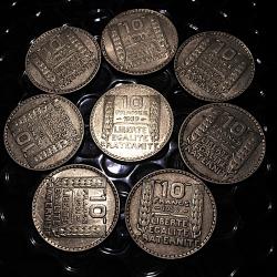 8 pieces de 10 francs Turin argent 1929-30-31-32-33-34-38-39