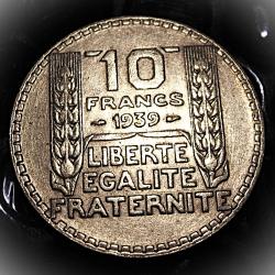 belle piece de 10 francs Turin (argent) de 1939 ttb+