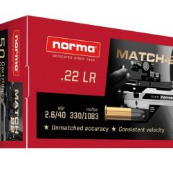 Cartouches Norma 22LR 2.6/40gr Match-22 LRN