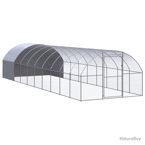 Poulailler enclos cage poules d'extérieur 3 x 10 x 2 m acier galvanisé Argent 02_0043996