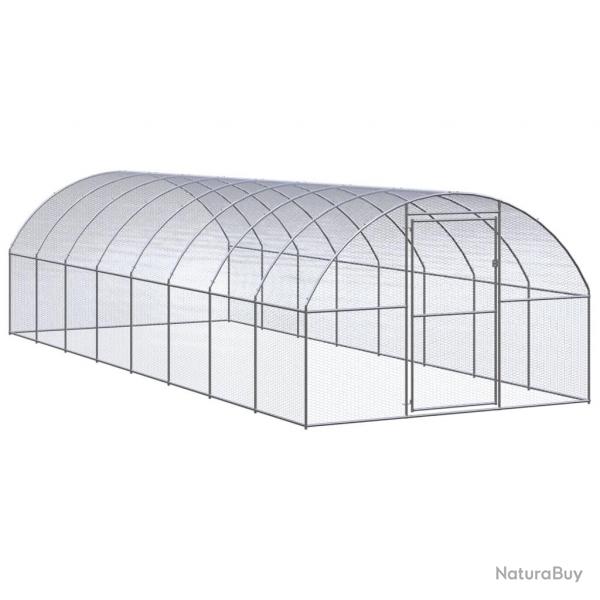 Poulailler enclos cage poules d'extrieur 3 x 8 x 2 m acier galvanis Argent 02_0044017