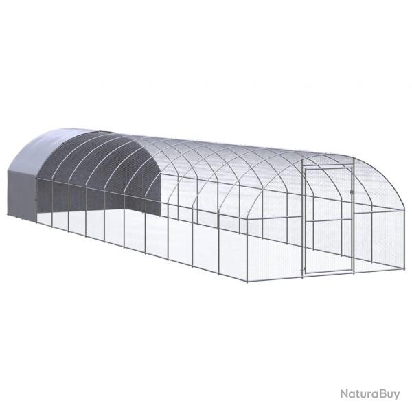 Poulailler enclos cage poules d'extrieur 3 x 12 x 2 m acier galvanis Argent 02_0043999