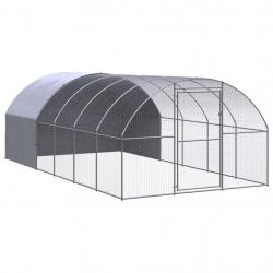 Poulailler enclos cage poules d'extérieur 3 x 6 x 2 m acier galvanisé Argent 02_0044013