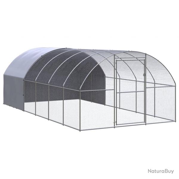 Poulailler enclos cage poules d'extrieur 3 x 6 x 2 m acier galvanis Argent 02_0044013