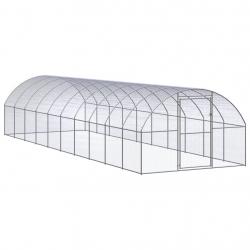 Poulailler enclos cage poules d'extérieur 3 x 10 x 2 m acier galvanisé Argent 02_0043998