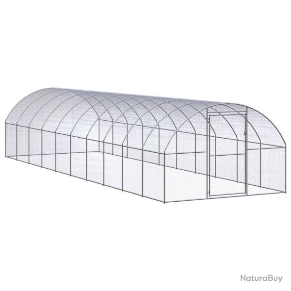 Poulailler enclos cage poules d'extrieur 3 x 10 x 2 m acier galvanis Argent 02_0043998