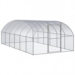 Poulailler enclos cage poules d'extérieur 3 x 6 x 2 m acier galvanisé Argent 02_0044015