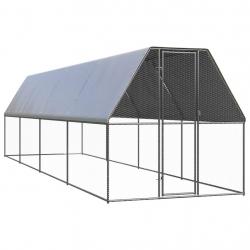 Poulailler enclos cage poules d'extérieur 2 x 8 x 2 m acier galvanisé Argent 02_0043995