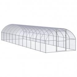Poulailler enclos cage poules d'extérieur 3 x 12 x 2 m acier galvanisé Argent 02_0044000