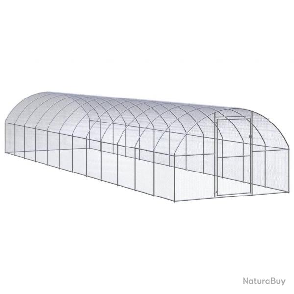 Poulailler enclos cage poules d'extrieur 3 x 12 x 2 m acier galvanis Argent 02_0044000