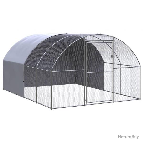 Poulailler enclos cage poules d'extérieur 3 x 4 x 2 m acier galvanisé Argent 02_0044012