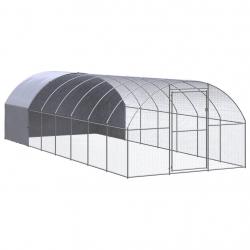 Poulailler enclos cage poules d'extérieur 3 x 8 x 2 m acier galvanisé Argent 02_0044016