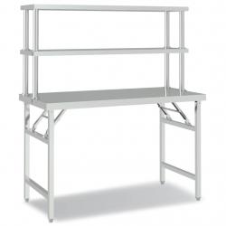 Table de travail de cuisine professionnelle avec étagère 120 x 60 x 145 cm acier inoxydable 02_0045