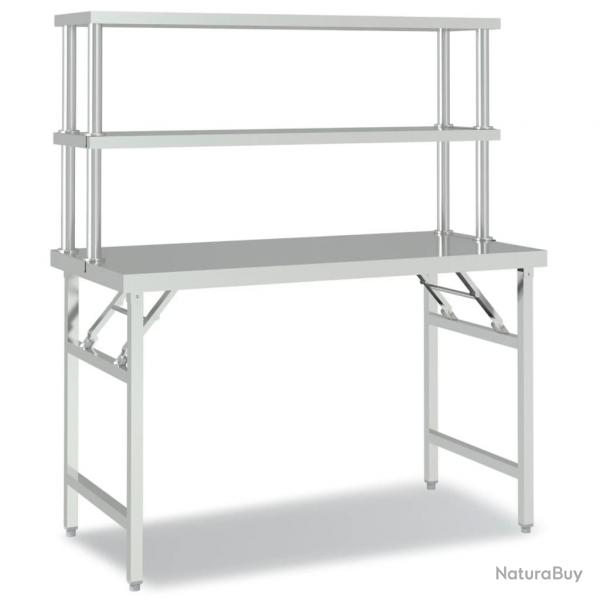 Table de travail de cuisine professionnelle avec tagre 120 x 60 x 145 cm acier inoxydable 02_0045