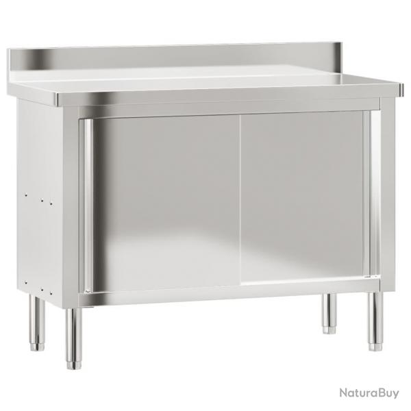 Table de travail de cuisine professionnelle avec portes coulissantes acier inoxydable 02_0045412