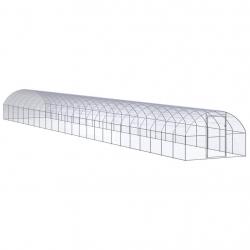 Poulailler enclos cage poules d'extérieur 3 x 24 x 2 m acier galvanisé Argent 02_0044009