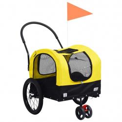 Remorque chariot transport de vélo pour chiens poussette 2-en-1 jaune 02_0044379