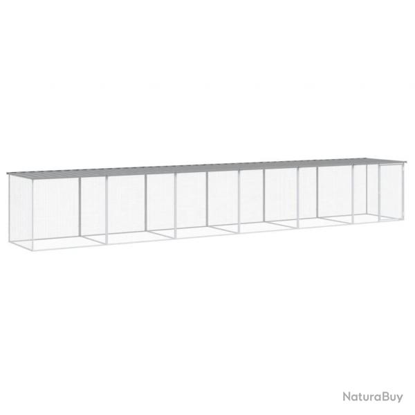 Poulailler enclos cage poules avec toit clair 603 x 98 x 90 cm acier galvanis gris 02_0043987