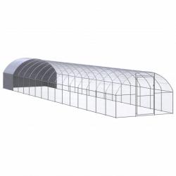 Poulailler enclos cage poules d'extérieur 3 x 16 x 2 m acier galvanisé Argent 02_0044003