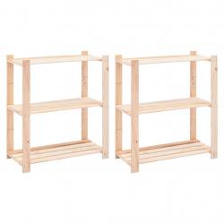 Étagères meubles de rangement à 3 niveaux lot de 2 80 x 38 x 90 cm Pin 150 kg beige 02_0045727