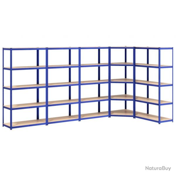 tagres meubles rangement  5 niveaux 5 pices acier et bois d'ingnierie bleu 02_0045777